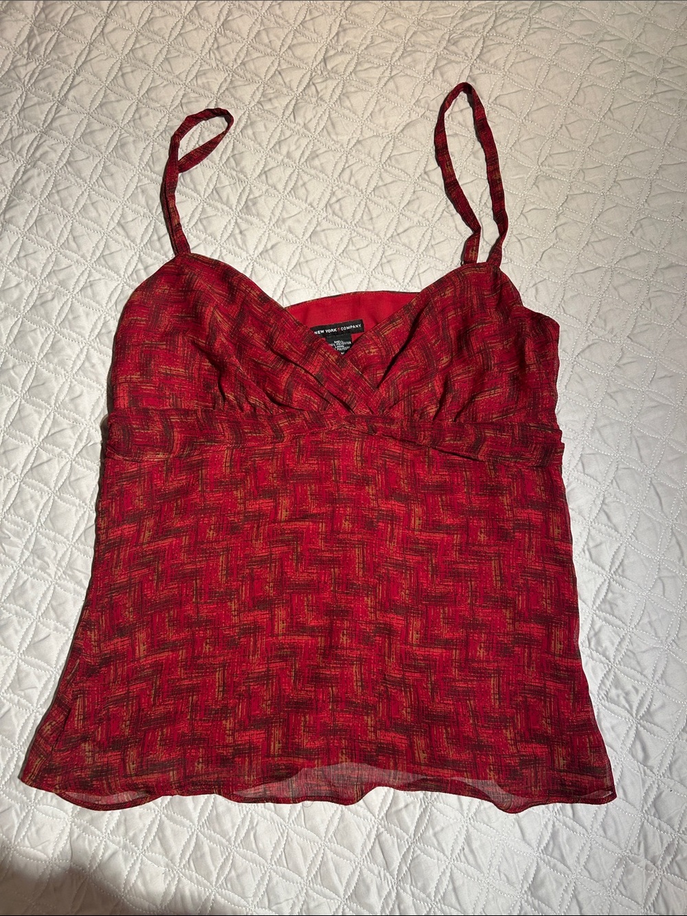 Y2K New York & Company Red Patterned Spaghetti-Strap Cami sheer